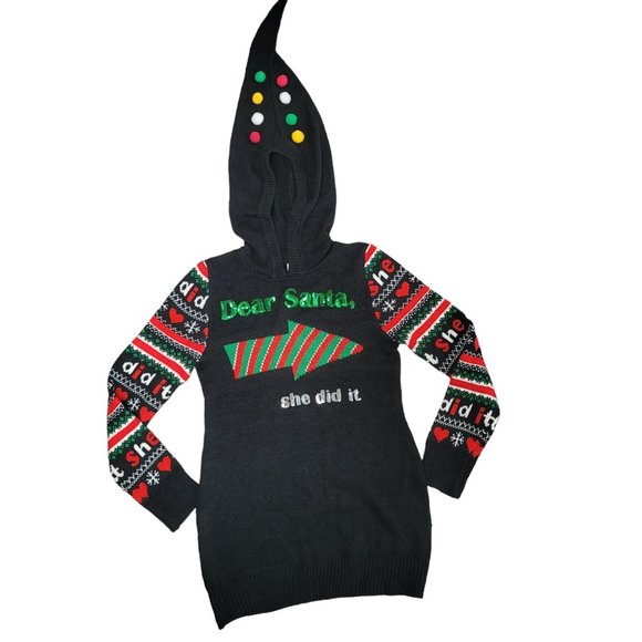 No boundaries ugly christmas sweater sequins "Dear Santa she did it" size 7-9 - Picture 1 of 6